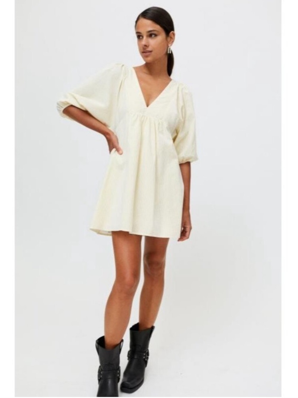 Urban Outfitters Uo Charlotte Puff Sleeve Frock Mini Dress In Yellow